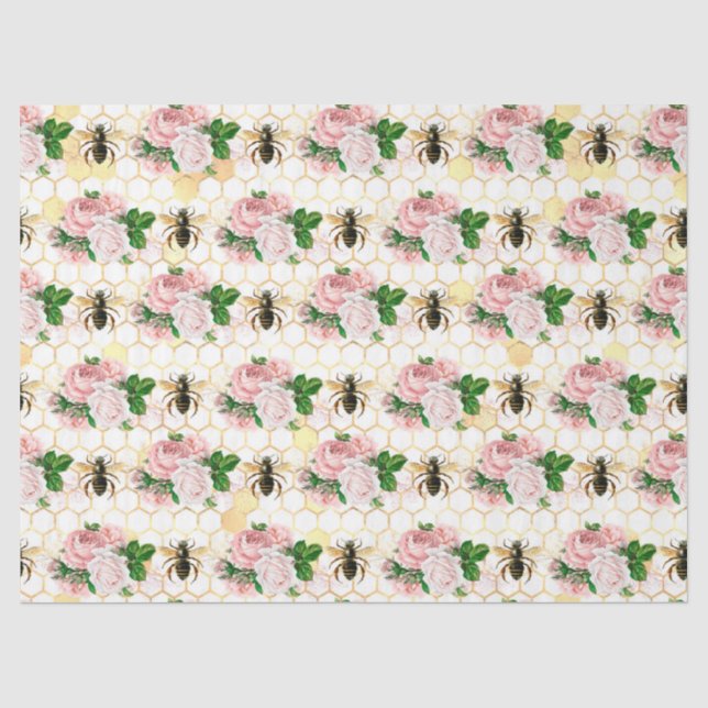 De Seda Papel Tecido Design Série Abelha Rosa e Dourada 17 (Frente )