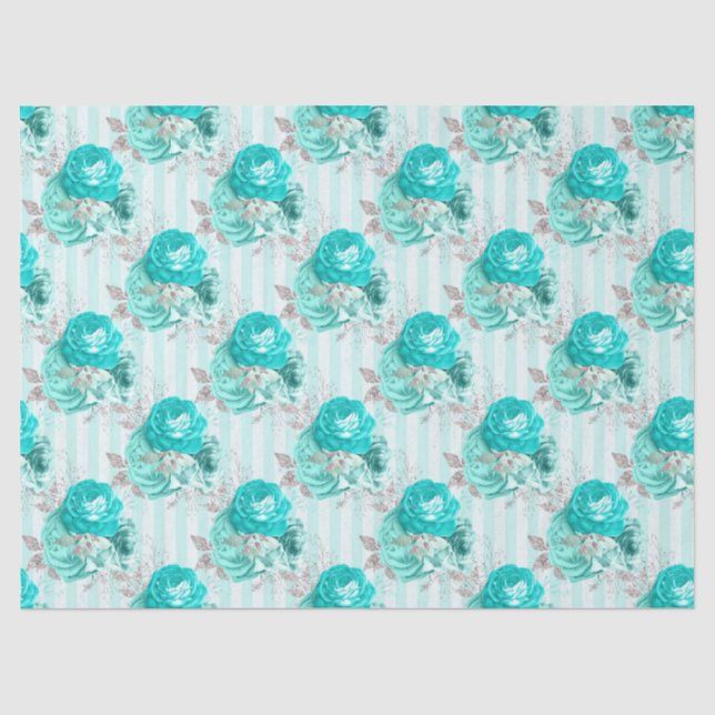 De Seda Papel Tecido Design Série Floral Turquesa 3 (Frente )