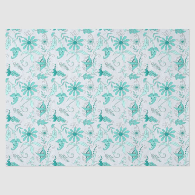 De Seda Papel Tecido Design Série Floral Turquesa 5 (Frente )