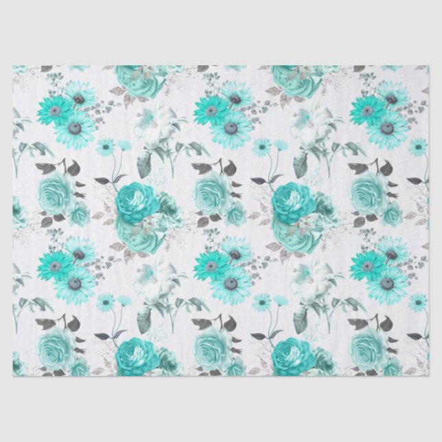 De Seda Papel Tecido Design Série Floral Turquesa 9 (Frente )