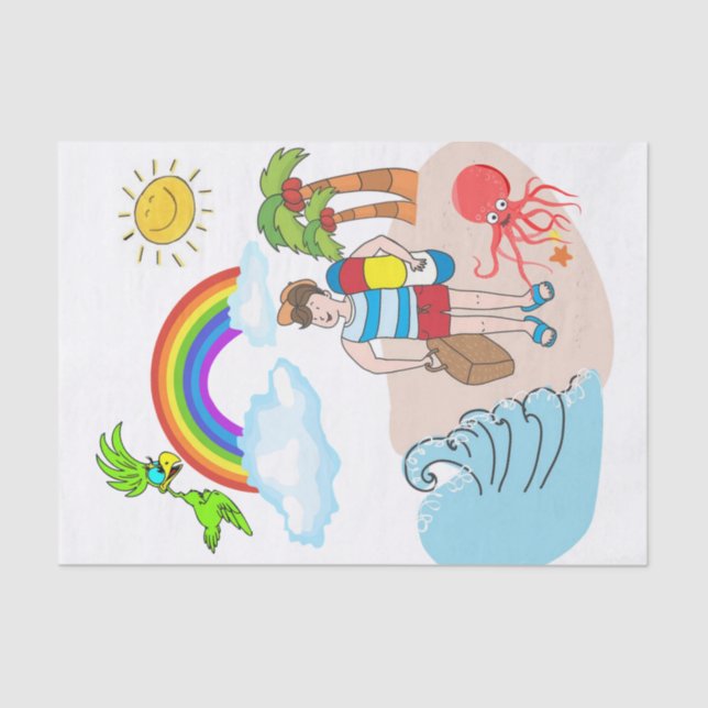 De Seda Papel Tecido Diversão Praia Octopus Rainbow (Frente )