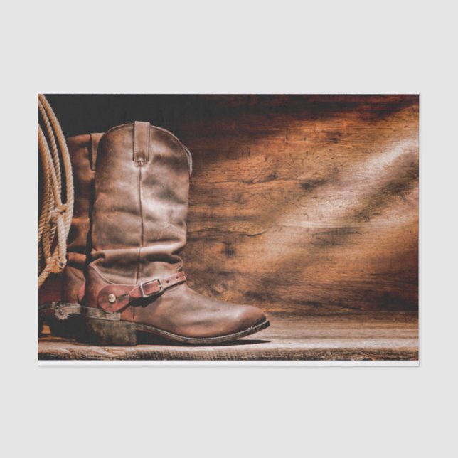 De Seda Papel Tecido Enrolando Cowboy Botas Barn Wood Rust (Frente )