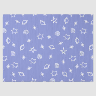 De Seda Papel Tecido Espaço Azul Doodle Estrelas Planetas