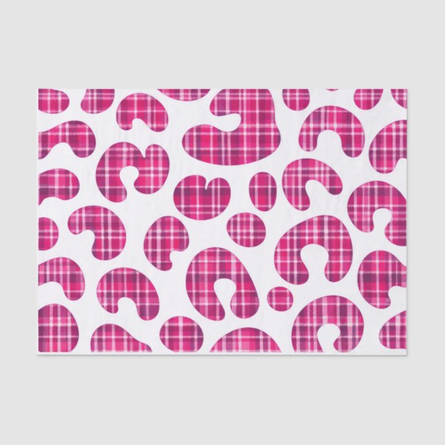 De Seda Papel Tecido Estampado com Xadrez Rosa e Leopardo  (Frente )