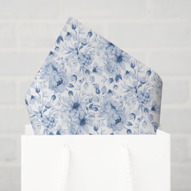 De Seda Papel Tecido Floral Azul Empoeirado (Sacola de presentes)