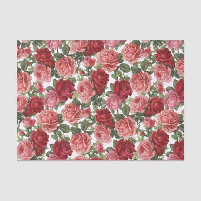De Seda Papel Tecido Floral Rosas Vermelhas e Rosas (Frente )