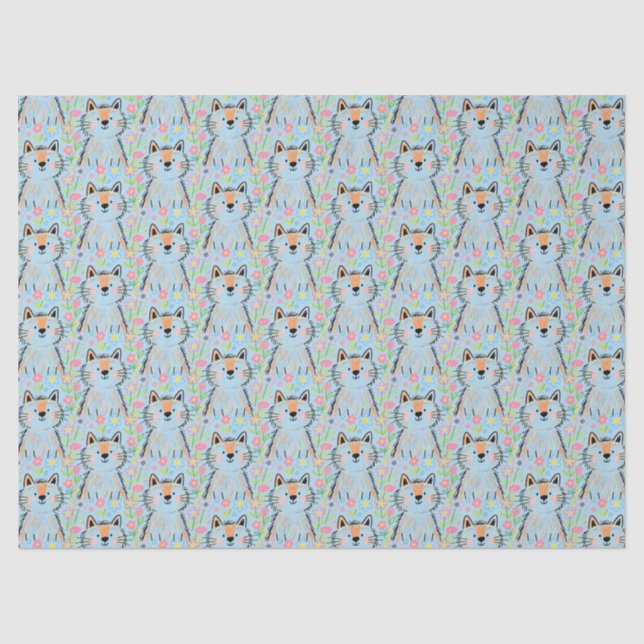 De Seda Papel Tecido Gato Rabisca Azul (Frente )