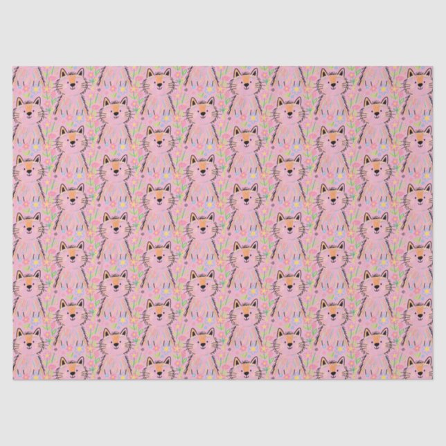 De Seda Papel Tecido Gato Rabisca Rosa (Frente )
