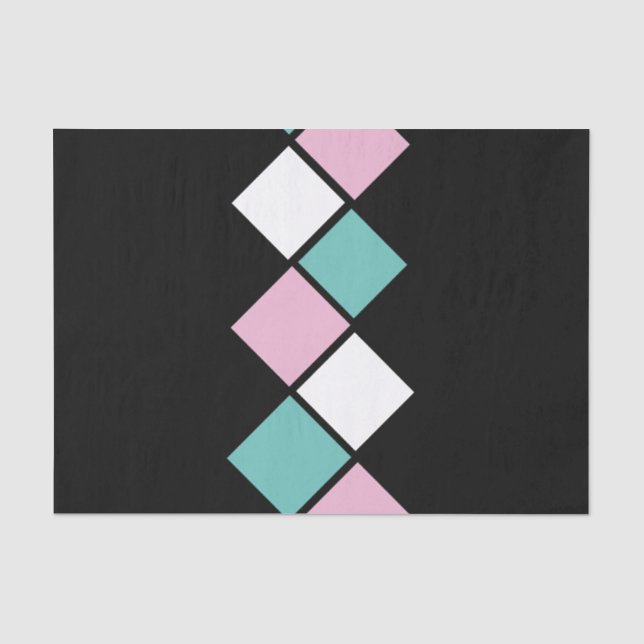 De Seda Papel Tecido Harlequin (Preto, Aqua e Rosa) (Frente )