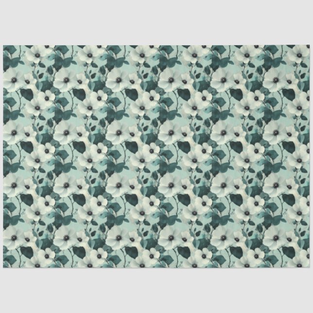 De Seda Papel Tecido Padrão Floral Azul Teal (Frente )