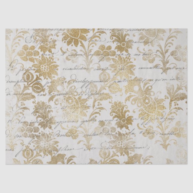 De Seda Papel Tecido para Decoupage Floral Dourado da Fran (Frente )