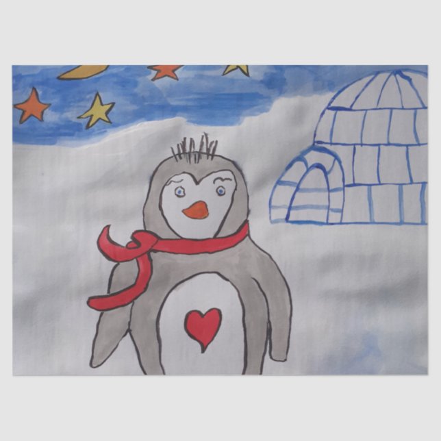 De Seda Papel Tecido Pinguim-Neve Inverno (Frente )