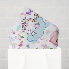 De Seda Papel Tecido Rosa Azul Unicórnio Arco-íris Gato