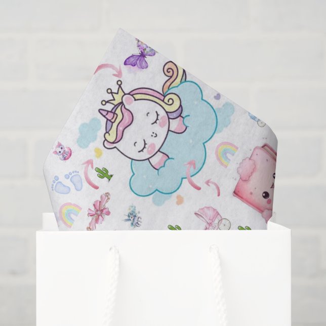 De Seda Papel Tecido Rosa Azul Unicórnio Arco-íris Gato  (Sacola de presentes)