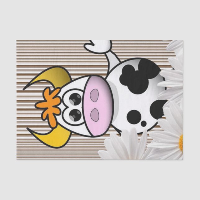 De Seda Papel Tecido Vaca Castanha Stripe Branca Daisy Flo (Frente )