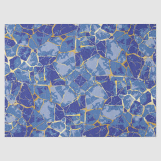 De Seda Papel Tecido Veia Dourada Kintsugi Azul