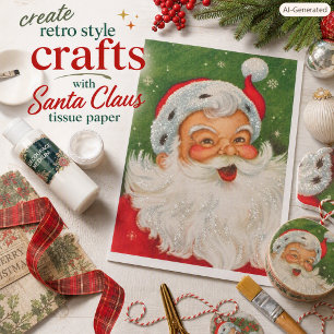 De Seda Papel Tecido Vermelho Verde Papai Noel Antigo