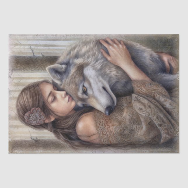 De Seda Papel Tecido Wolf Watercolor (Frente )