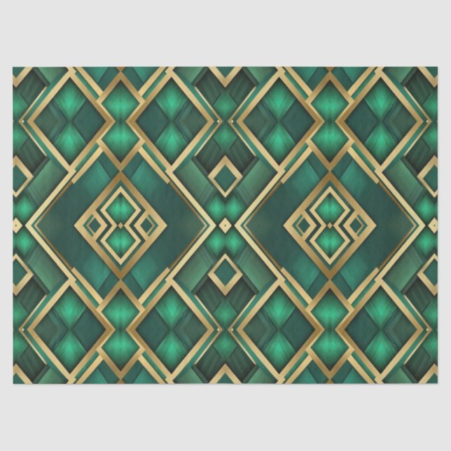 De Seda Papel Tecido Xadrez Moderno Esmeralda e Dourado (Frente )