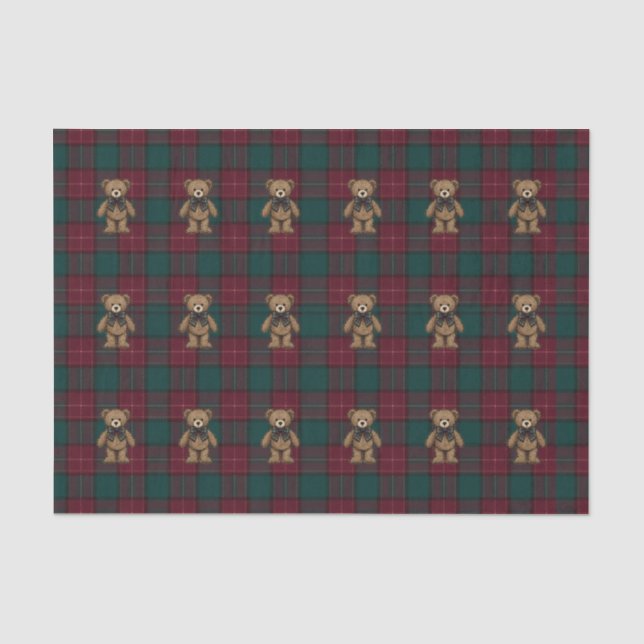 De Seda Papel Tecido Xadrez Teddy Burgundy e Verde (Frente )