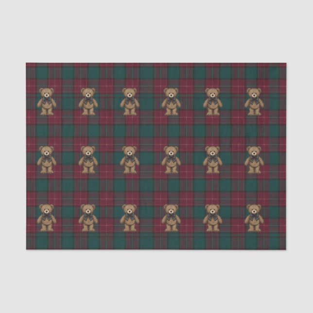 De Seda Papel Tecido Xadrez Teddy Burgundy e Verde (Frente )