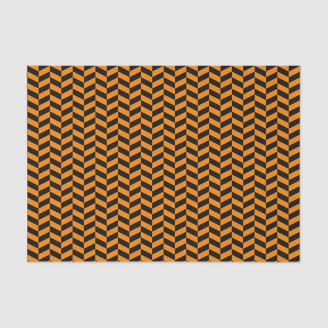 De Seda Papel tecidos Black and Orange Herringbone (Frente )