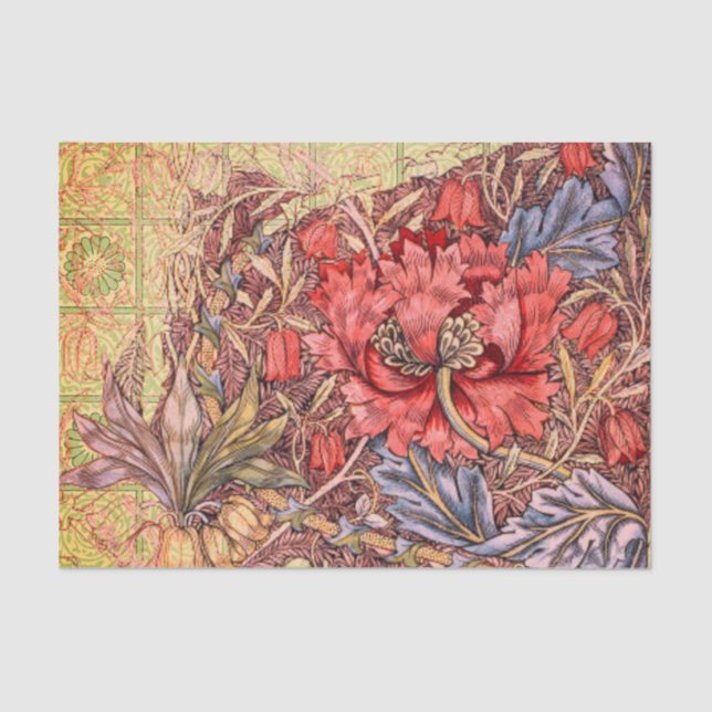 De Seda Papel tecidos William Morris RED FLOWER (Frente )