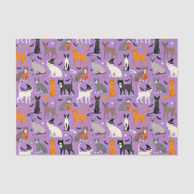 De Seda Papel Tecidual Dos Gatos Halloween (Frente )