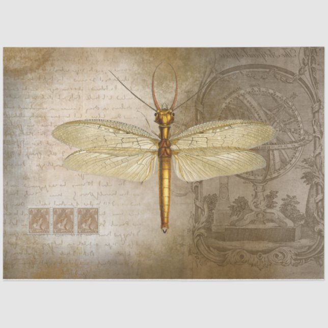De Seda Papel Tecidual Dourado para Decoupage Dragonfly (Frente )