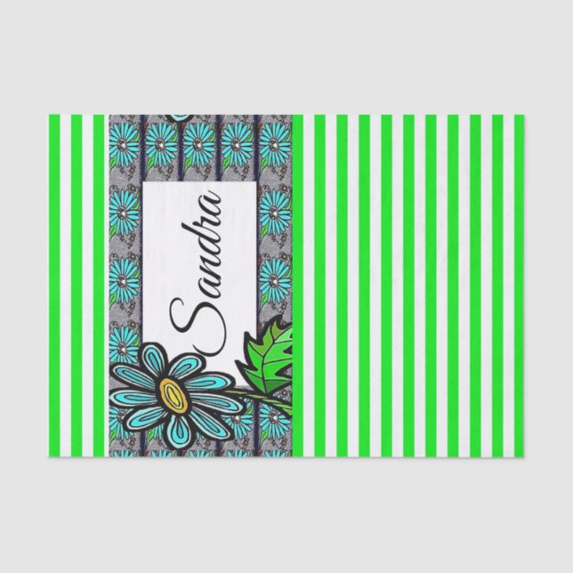 De Seda Papel Tecidual - Faixa Verde Floral (Frente )