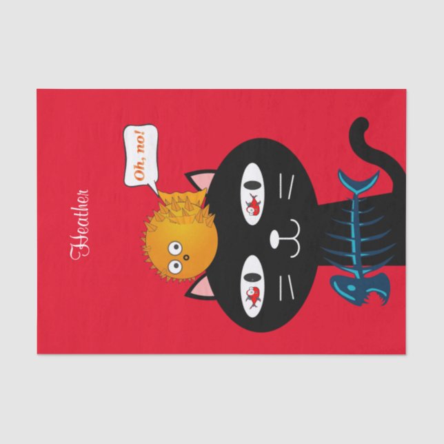 De Seda Papel tecidular Black Kitty Cat Fish Bones (Frente )