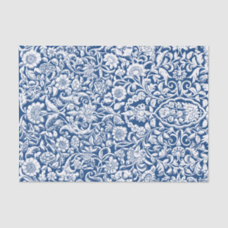 De Seda Papel tecidular Decoupage floral antiga azul branc
