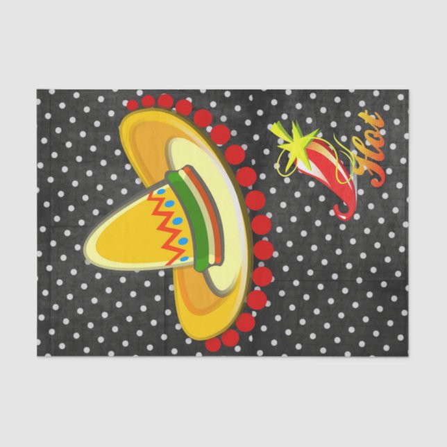 De Seda Papel tecidular White Polk a ponto, pimentões quen (Frente )