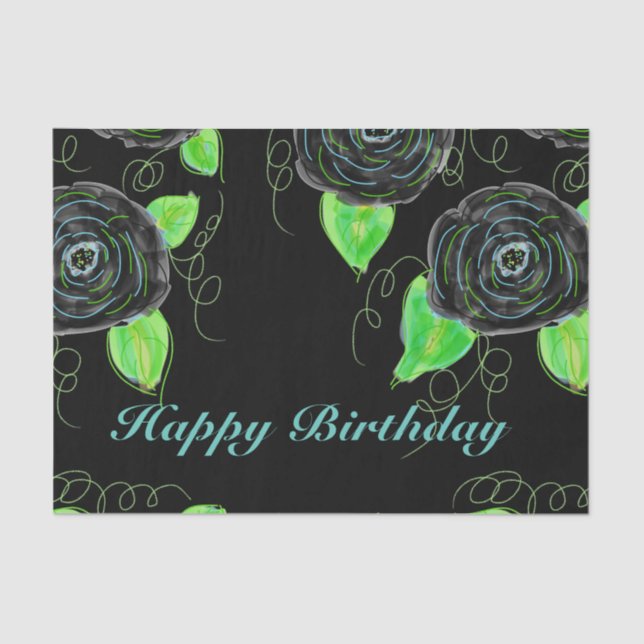 De Seda Papel Teclado Com Impressão Floral Preto (Frente )