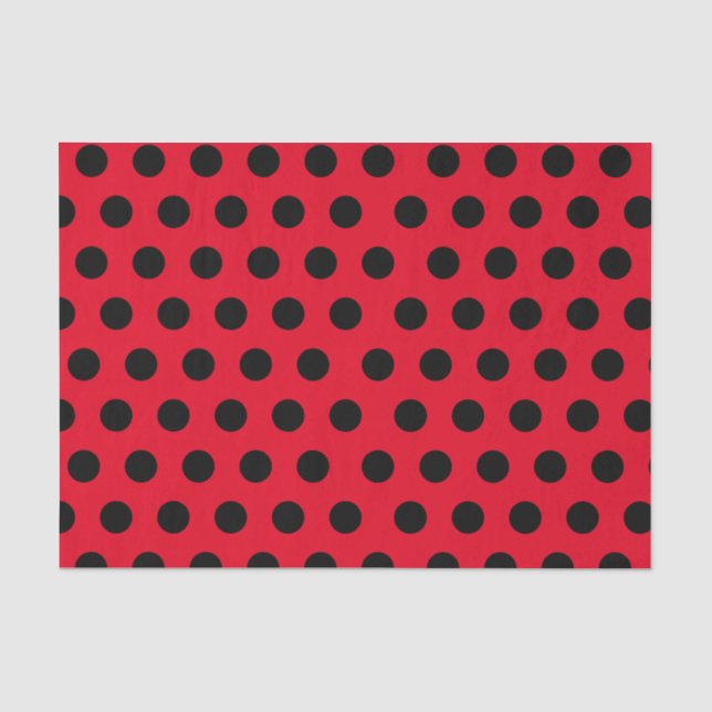 De Seda Papel Teclado Preto e Vermelho Bolinhas Médio (Frente )