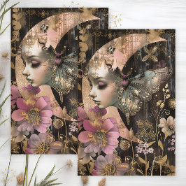 DE SEDA PAPEL TISSÊ DECOUPAGE LUA MÍSTICA E MARIPOSA