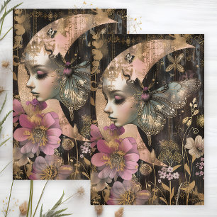 DE SEDA PAPEL TISSÊ DECOUPAGE LUA MÍSTICA E MARIPOSA