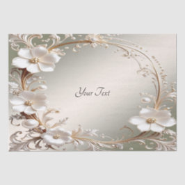 De Seda Papel Tissue com Moldura Floral Branca Ornamentada