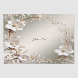 De Seda Papel Tissue com Moldura Floral Branca Ornamentada