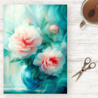 De Seda Papel Tissue Floral Azul Arejado com Aquarela