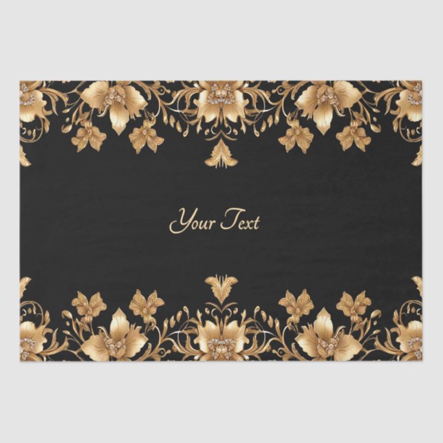 De Seda Papel Tissue Floral Ornamentado Dourado Preto (Frente )