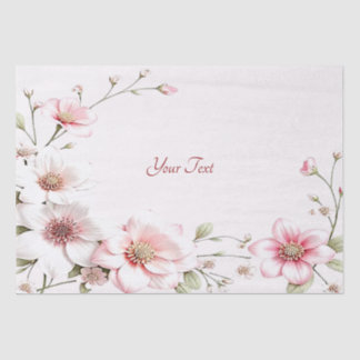 De Seda Papel Tissue Floral Rosa Branco Elegante