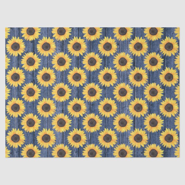 De Seda Papel Tissue Floral Rústico Girassóis Azul (Frente )