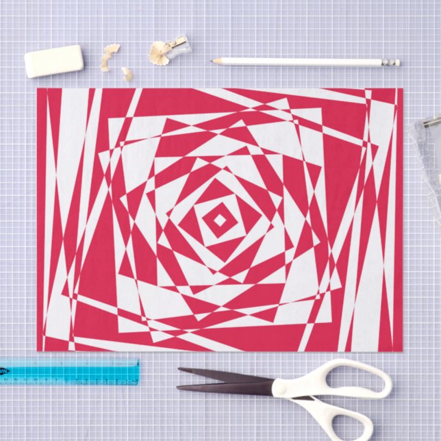 De Seda Papel Tissue Ilusão Abstrata Branco e Vermelho (Arte )