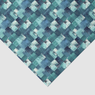 De Seda Papel Tissue Mosaico Pintado Azul Oceano e Verde Á