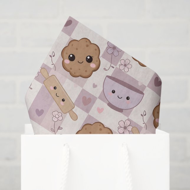 De Seda Papel Tissue Rosa Roxo Xadrez Cookie Kawaii (Sacola de presentes)