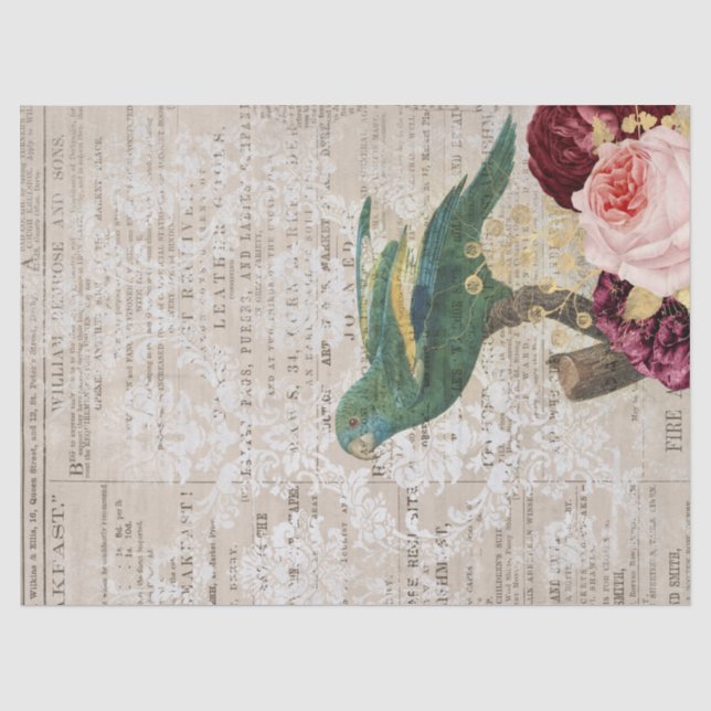 De Seda Papel Verde com Rosas na Decoupage do Jornal (Frente )