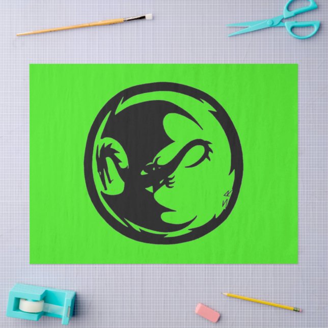 De Seda Papel verde do Dragão Negro grande (Arte )