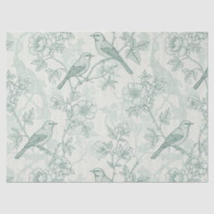 De Seda Papel Verde Menta com Pássaros e Florais Toile 2