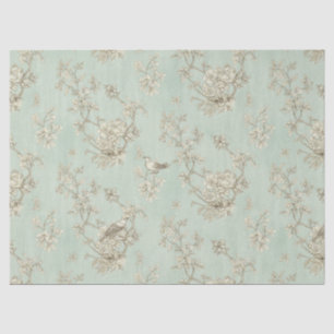 De Seda Papel Verde Menta com Pássaros e Florais Toile Fra